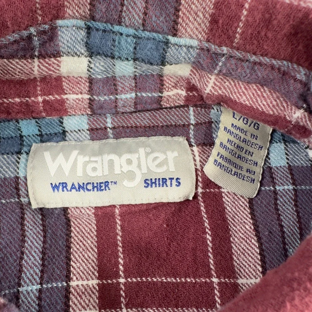 Wrangler Shirt Men's Large Flannel Red Blue Plaid Long Sleeve Button Down